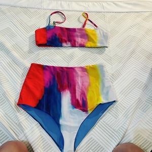 Mara Hoffman rainbow colorful high waisted bikini